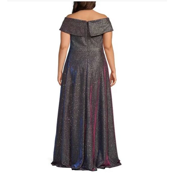 Xscape women’s off-the-shoulder sweetheart neck cap sleeve glitter gown size 6 - Picture 3 of 14